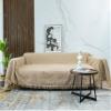 Homxi Sofa Throw for 4-Seater Sofa, Solid-Color Cotton Cover, Khaki, 230 x 340 cm view 2
