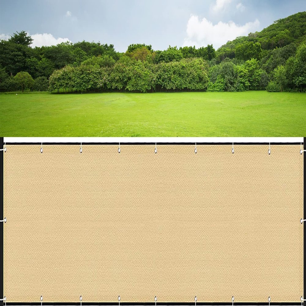AMZYU Balcony Privacy Screen 135 x 600 cm, No Drilling, Wind and UV Protection, with Cable Ties, Sand Yellow