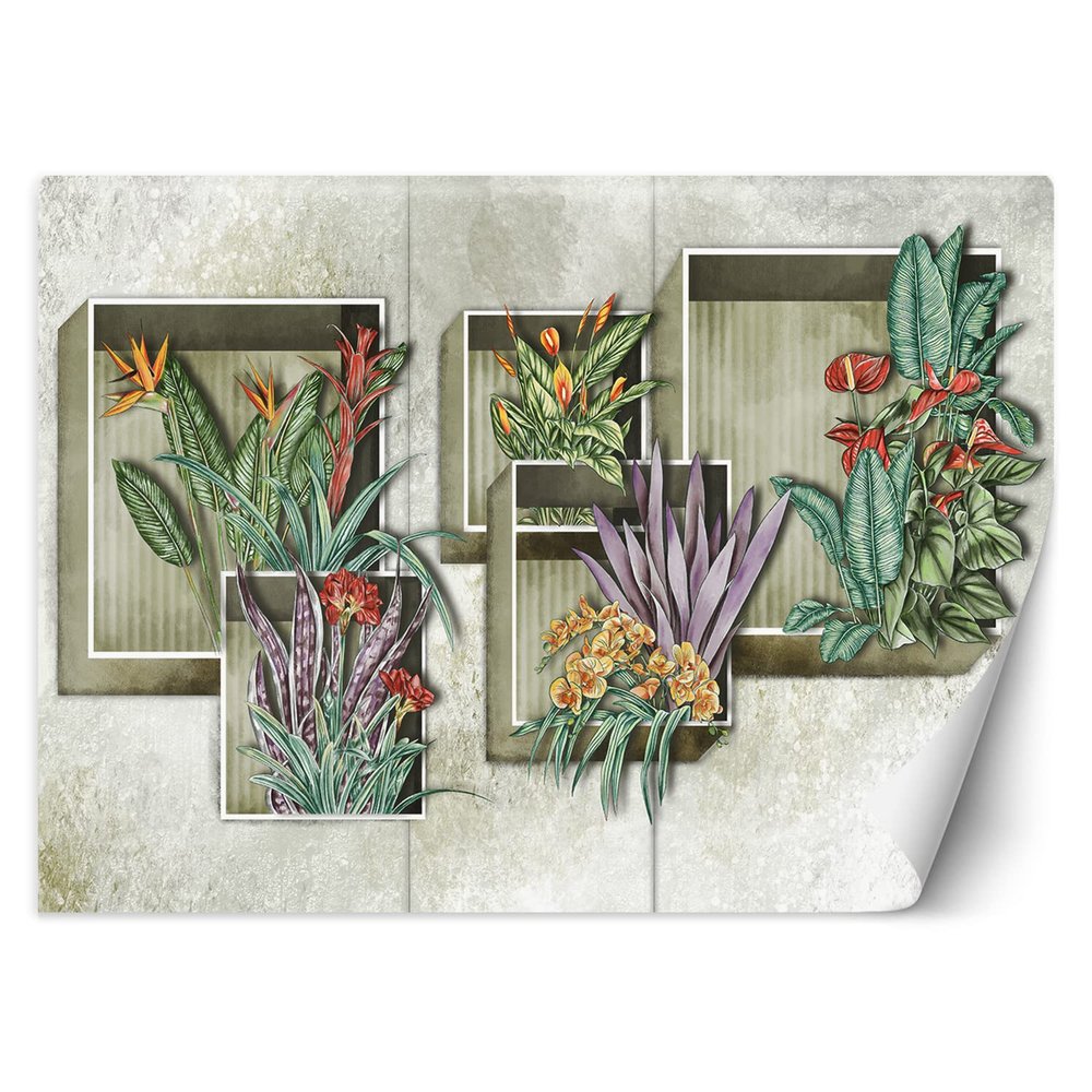 Premium Vinyl Photo Wallpaper, Plants, Leaves & Geometric Design, 450 × 315 cm