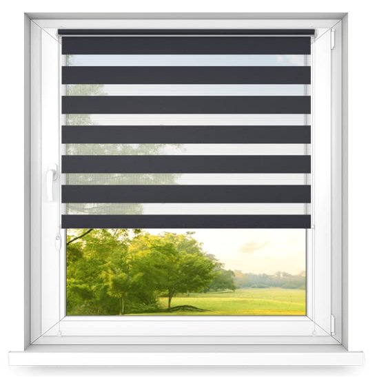 time4blinds Day & Night Mini Double Roller Blind, No-Drill, Anthracite, Right, 80 x 190 cm