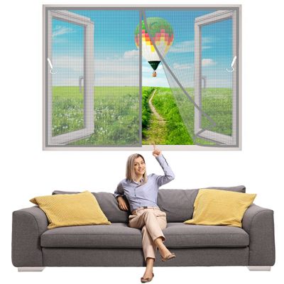 Magnetic Insect Screen for Windows, Mosquito Net 100 x 150 cm, Magnetic Fly Screen Curtain, Hands-Free, Adhesive Mounting Without Drilling, Gray Z
