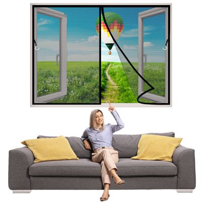 Magnetic Window Screen Curtain 220 x 175 cm, Insect Screen for Balcony, Windows and Living Rooms, Automatic Closing, Black