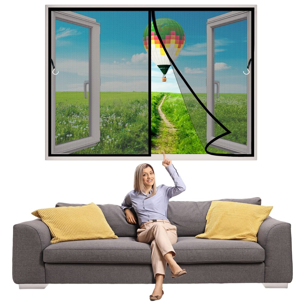 Magnetic Window Screen Curtain 220 x 175 cm, Insect Screen for Balcony, Windows and Living Rooms, Automatic Closing, Black