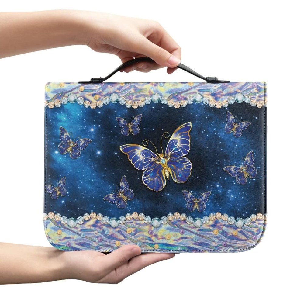 Coloranimal Bible Bag with Butterfly for Girls and Women, Bible Carrying Bag for Church and Bible Study, Leather Bible Cover, 2 Extra Large