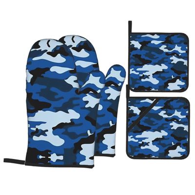 Oven Mitt and Potholders, 4-Piece Set, Blue