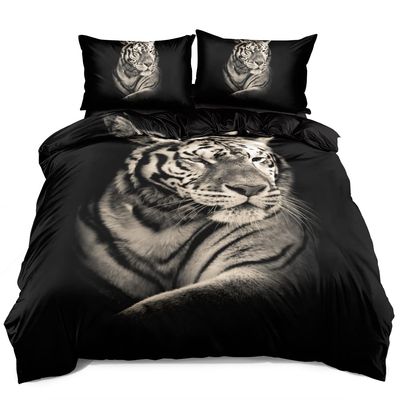 DXHOME 3D Black Tiger Reversible Duvet Cover Set, Microfiber, Zipper, 135 x 200 cm + 1 Pillowcase