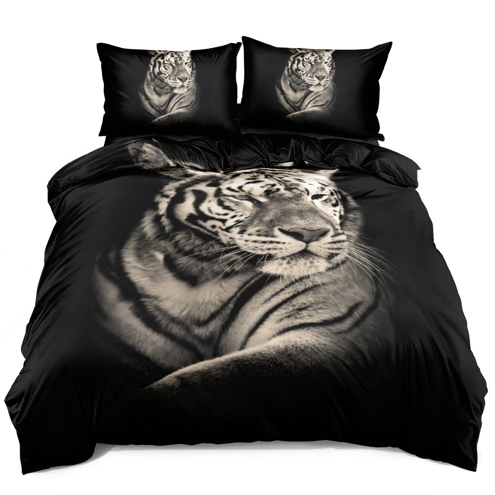 DXHOME 3D Black Tiger Reversible Duvet Cover Set, Microfiber, Zipper, 135 x 200 cm + 1 Pillowcase