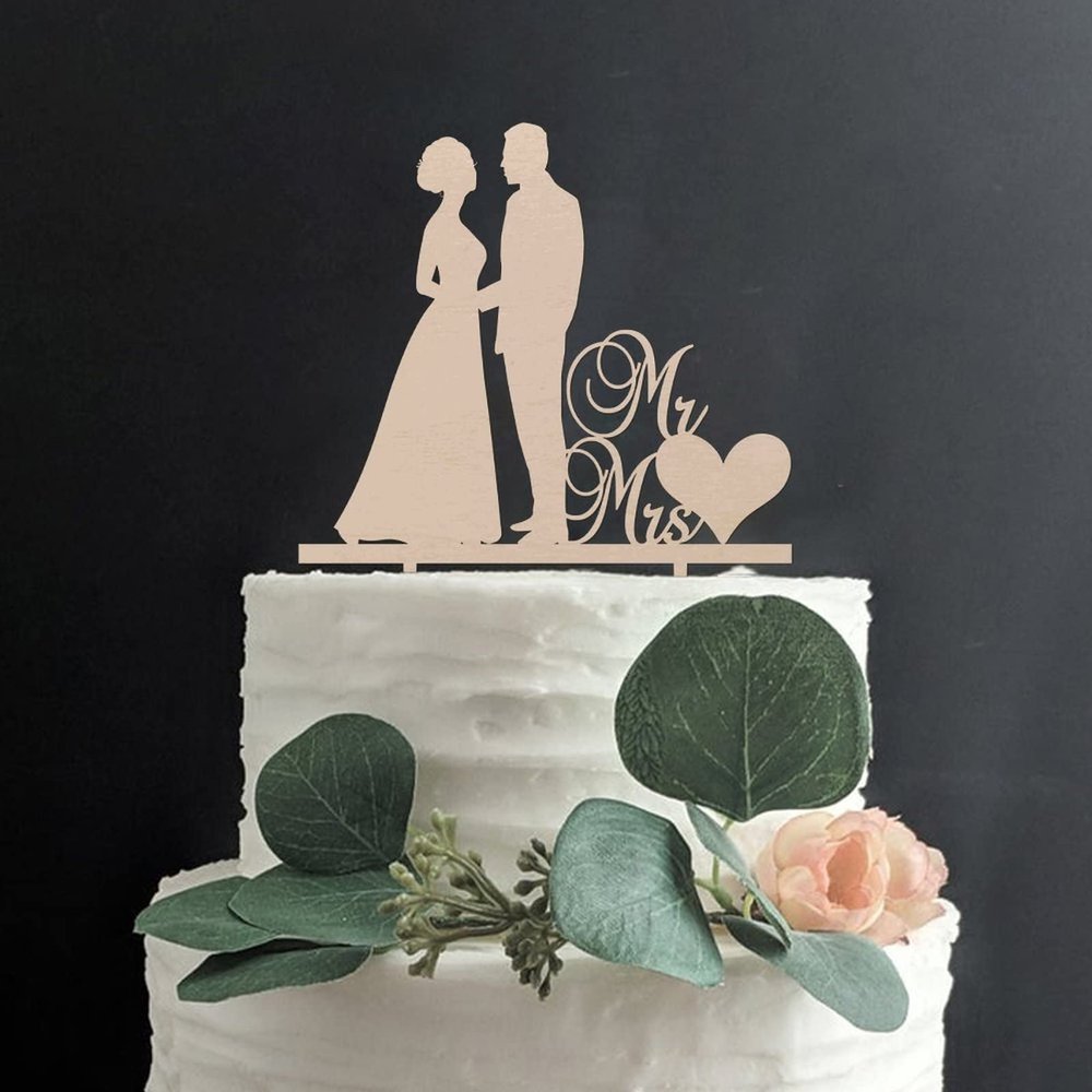 VEHFA Mr. and Mrs. Rustic Wooden Cake Topper