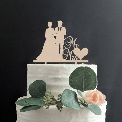 VEHFA Bride and Groom Silhouette Cake Topper, Wedding Couple Sign, Wood