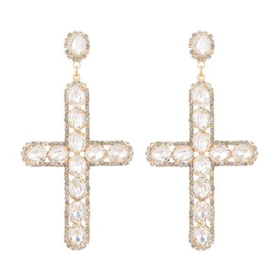 YAHOYA Long Cross Drop Earrings for Women, 14K Gold-Plated Rhinestone Fashion Jewelry