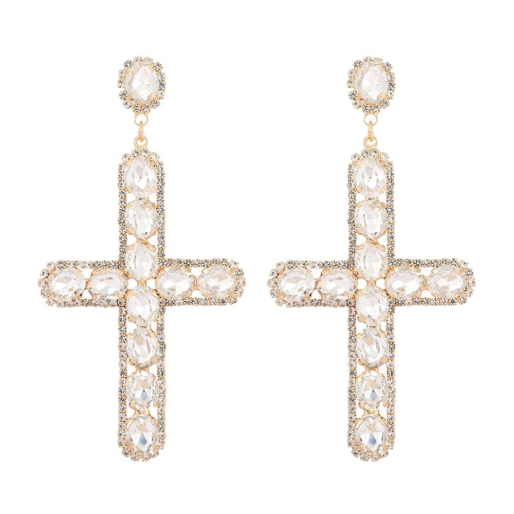 YAHOYA Long Cross Drop Earrings for Women, 14K Gold-Plated Rhinestone Fashion Jewelry