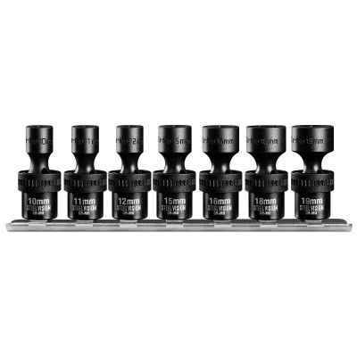 Steel Vision 7-Piece 3/8-Inch Drive Metric Universal Impact Socket Set, 10–19 mm, 6-Point, Cr-Mo