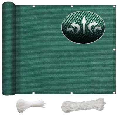 Sport Sun Shade Sail 5 x 6.5 m Windbreak Cover, Balcony Privacy Screen with Cable Ties and Rope, Dark Green