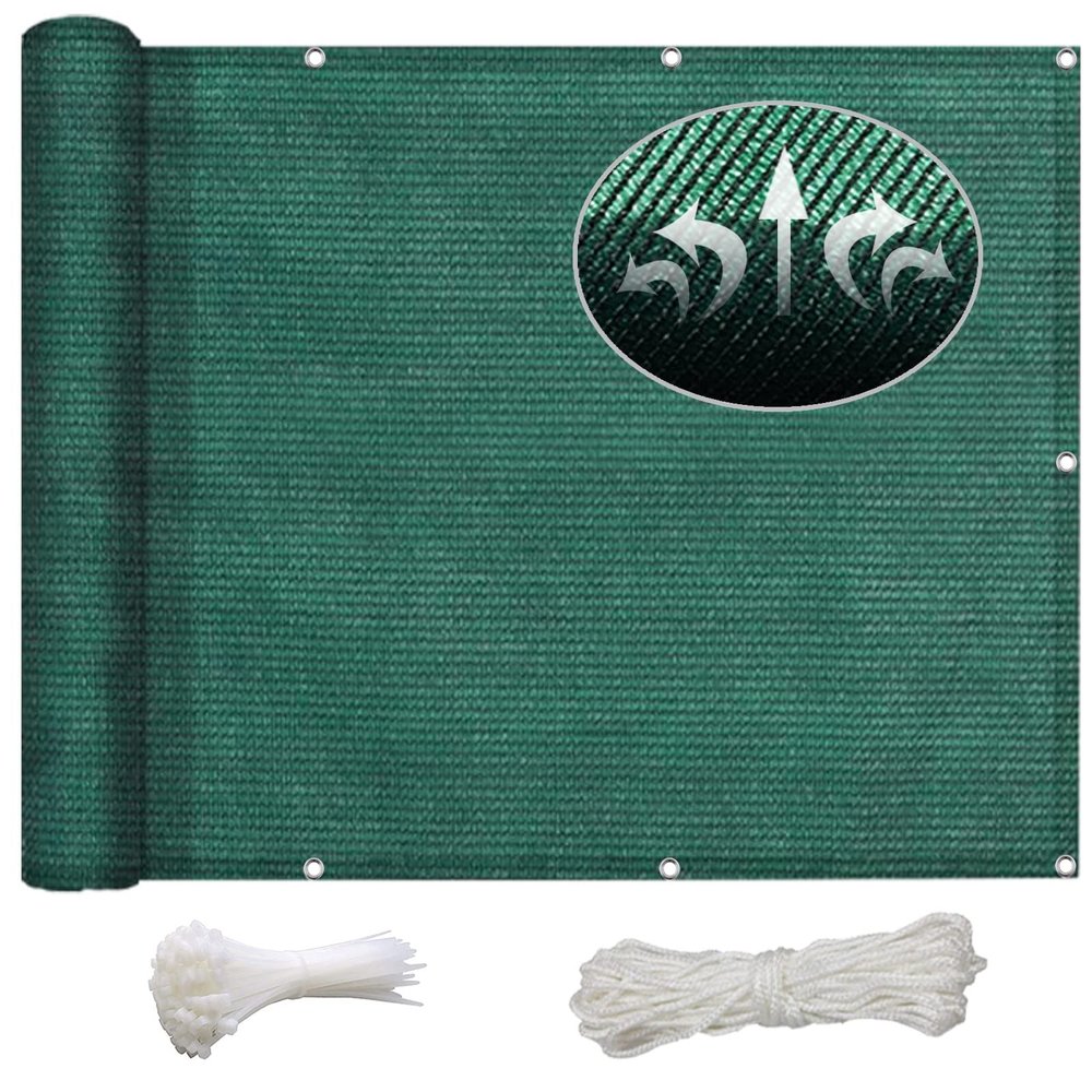Sport Sun Shade Sail 5 x 6.5 m Windbreak Cover, Balcony Privacy Screen with Cable Ties and Rope, Dark Green