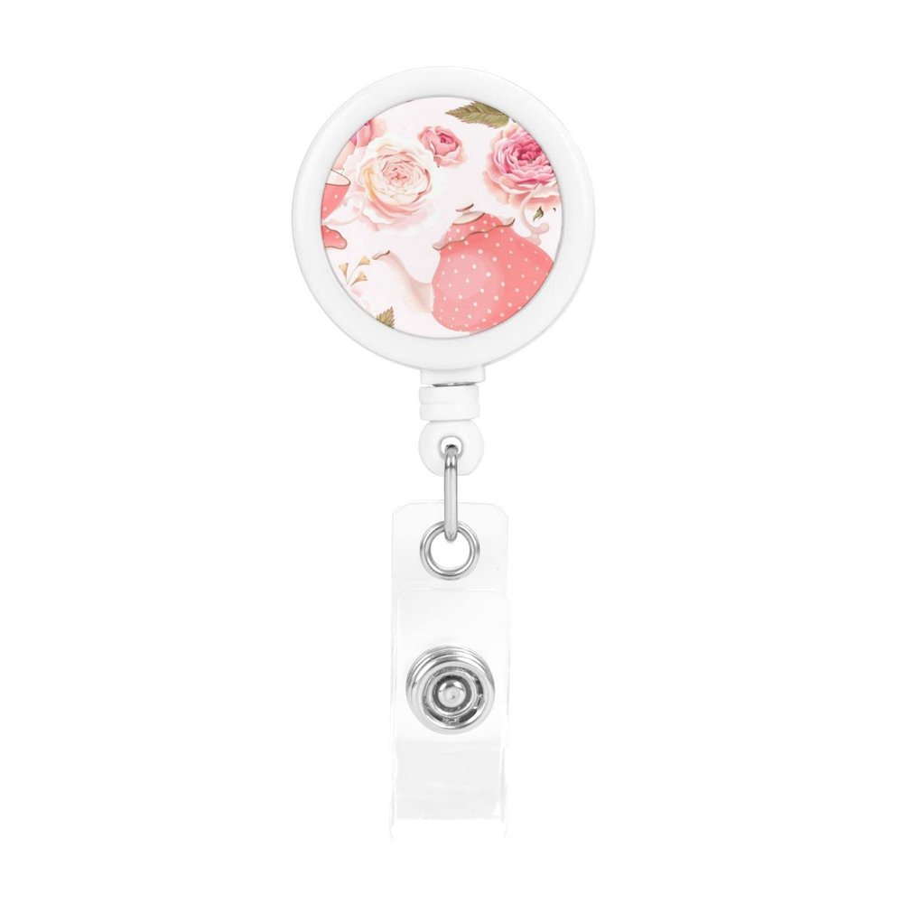 Romantic Rose Teacup Retractable ID Badge Holder