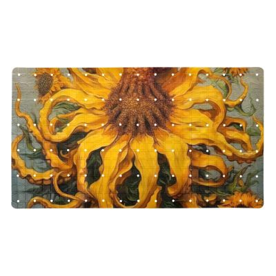 Octopus and Sunflower Bath Mat with Suction Cups, 15.7 x 27.9 in