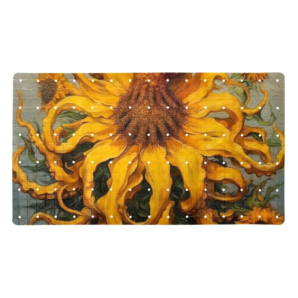 Octopus and Sunflower Bath Mat with Suction Cups, 15.7 x 27.9 in