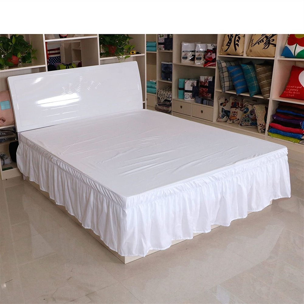 ADJAN Pleated Bed Skirt with Elastic Band, White, 150 x 200 cm