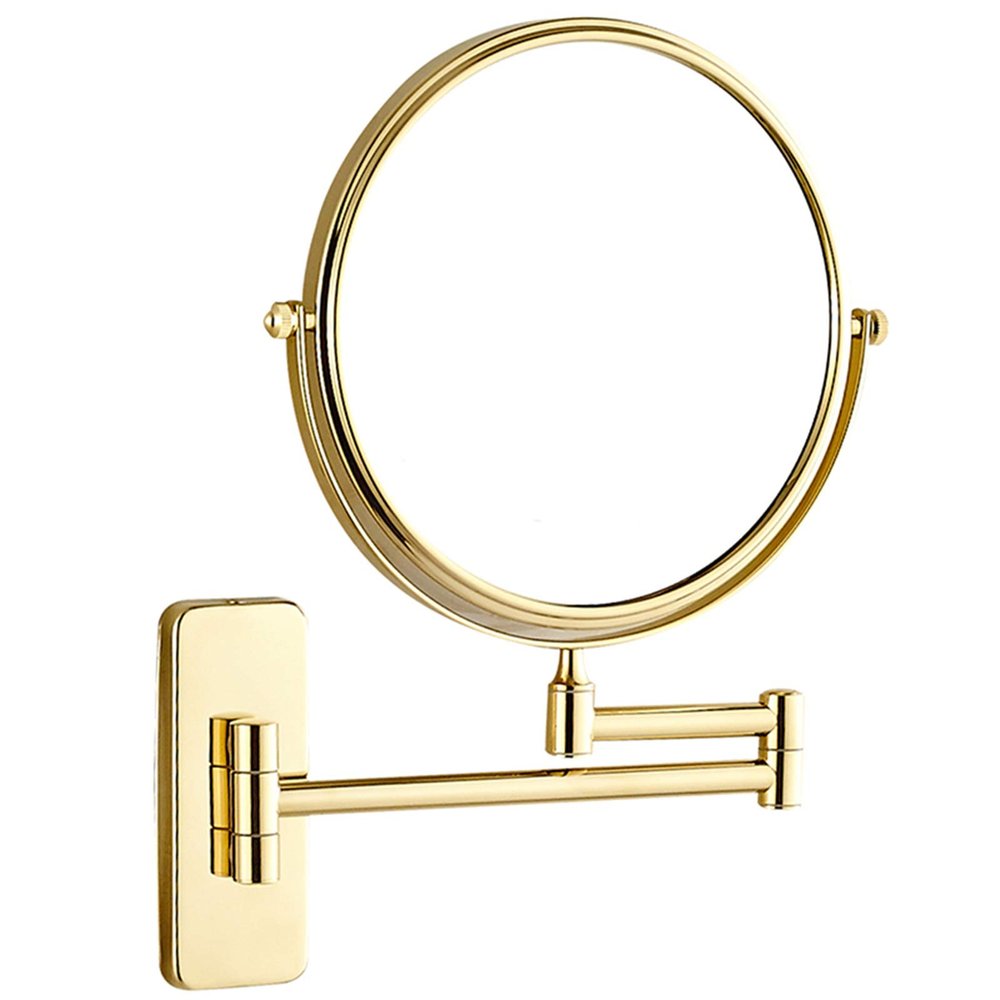 JUNNIU WYCSAD Wall-Mounted Makeup Mirror, 8-Inch, 360° Swivel, Magnifying, Double-Sided, Brass, Gold