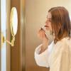 JUNNIU WYCSAD Wall-Mounted Makeup Mirror, 8-Inch, 360° Swivel, Magnifying, Double-Sided, Brass, Gold view 2