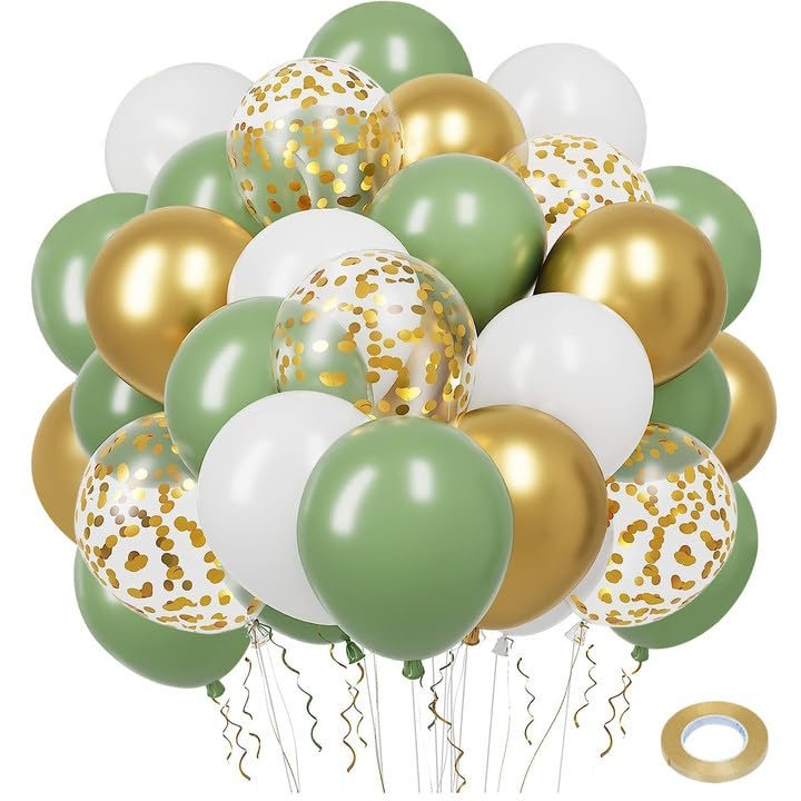 Green and Gold Birthday Balloons, 52 Count