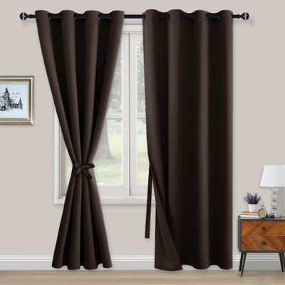 XWZO Blackout Curtains with Tiebacks, 2 Panels, 214 x 132 cm, Brown