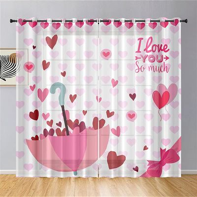 Hiseng Sheer Voile Curtains with Grommets, 2-Piece Set, Red Heart, 31.5 x 45.3 in