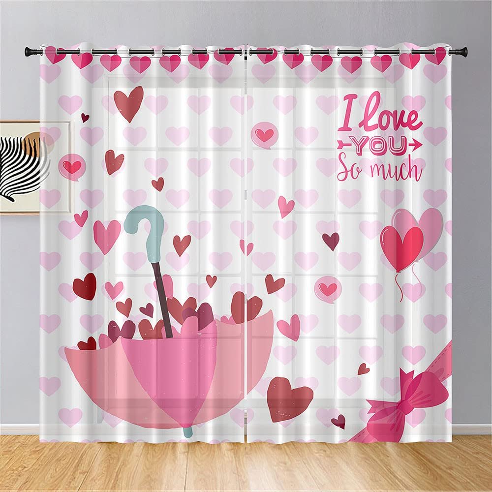 Hiseng Sheer Voile Curtains with Grommets, 2-Piece Set, Red Heart, 31.5 x 45.3 in