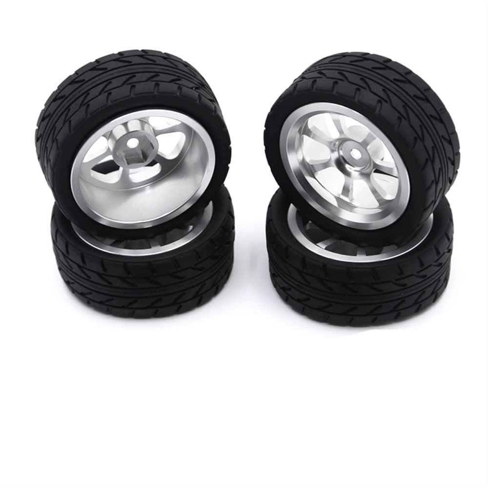 WORKSDUO 65 mm Metal Wheels & High-Grip Rubber Tires for Wltoys RC Cars, Silver