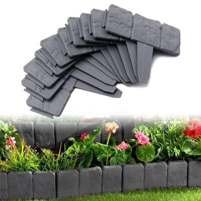 JOIEYOU Garden Edging, Stone-Look PP Lawn Border, 2.5 m, 10 Pieces, Anthracite