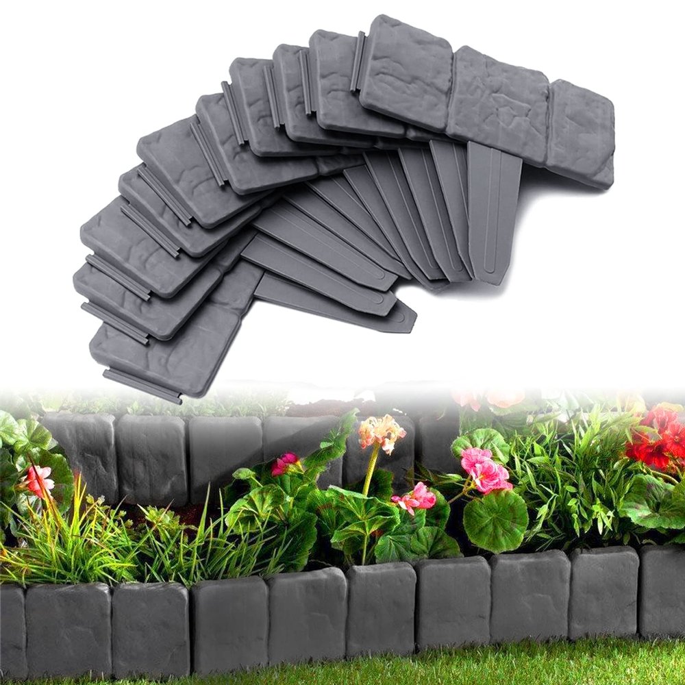 JOIEYOU Garden Edging, Stone-Look PP Lawn Border, 2.5 m, 10 Pieces, Anthracite