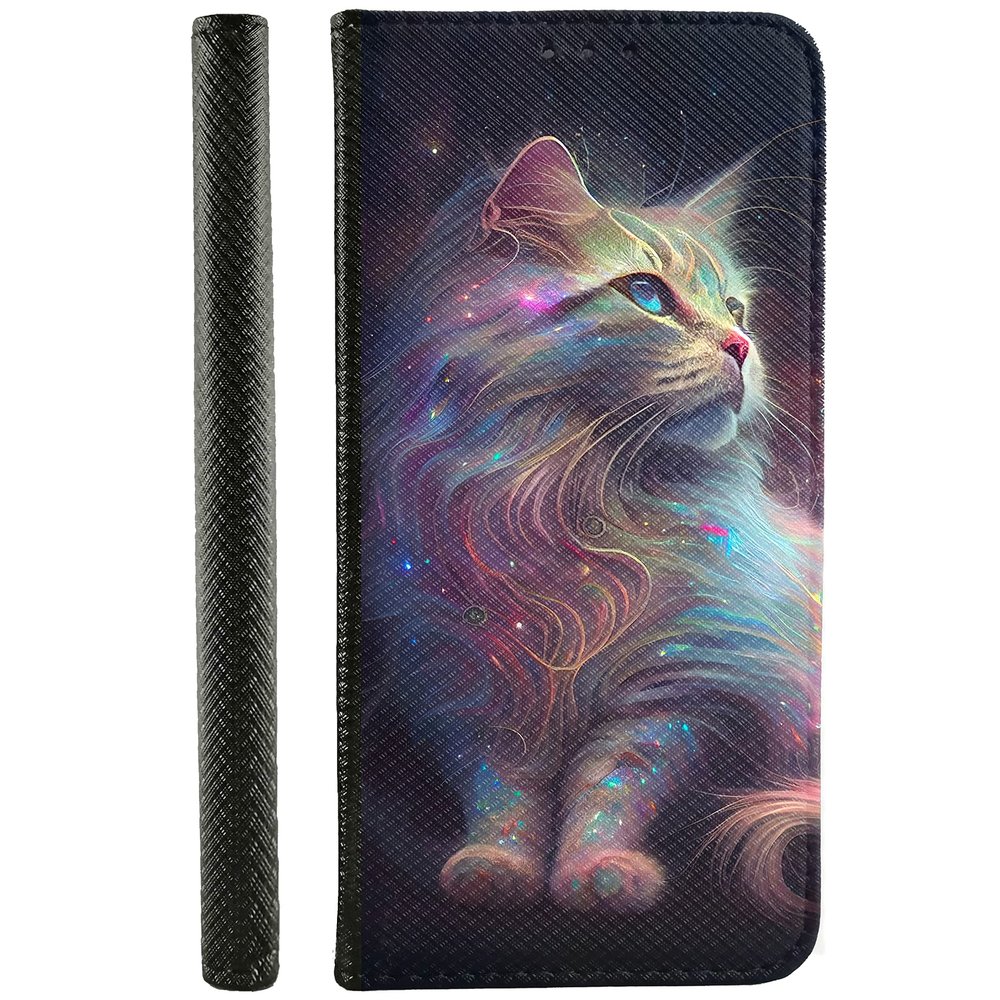 Samsung Galaxy J6 Plus (2018) Flip Case, Synthetic Leather, Design 3511 Shimmering Fantasy Cat Opal