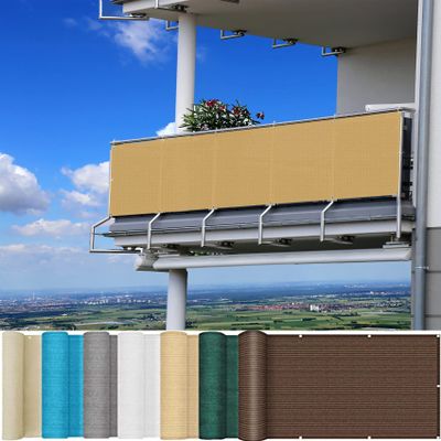 Balcony Privacy Screen 110 x 550 cm, Lightweight, Slightly Transparent, Khaki
