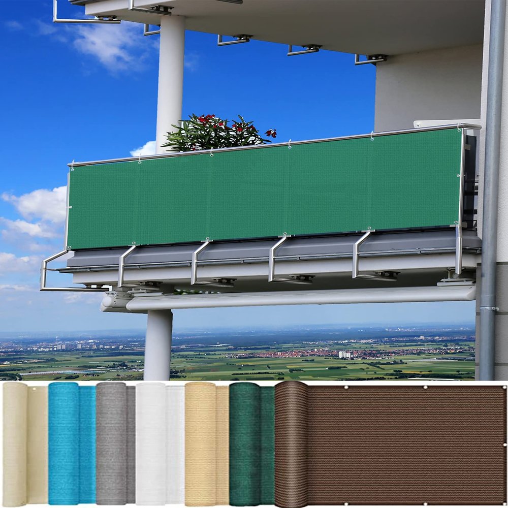 Balcony Privacy Screen 110 x 700 cm, UV- and Weather-Resistant, Dark Green