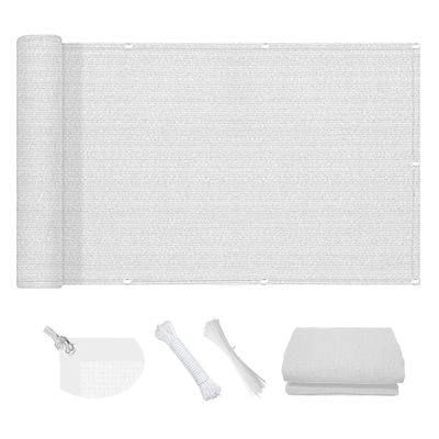 Square Shade Sail 3 x 7 m, Air- and Water-Permeable, UV Protection, Privacy Screen, White