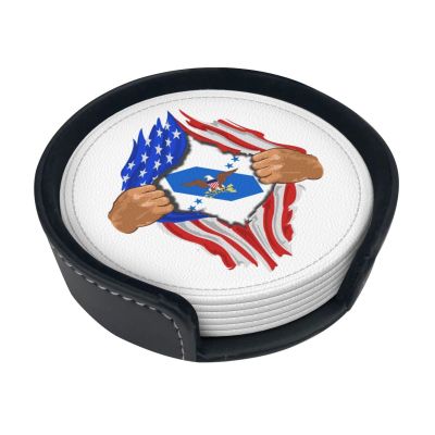 Vice Chairman of the Joint Chiefs of Staff “Blood Inside Me” Round Leather Coasters, Stain-Resistant and Heat-Resistant, Desk Protection, 6-Pack, 4.02 in
