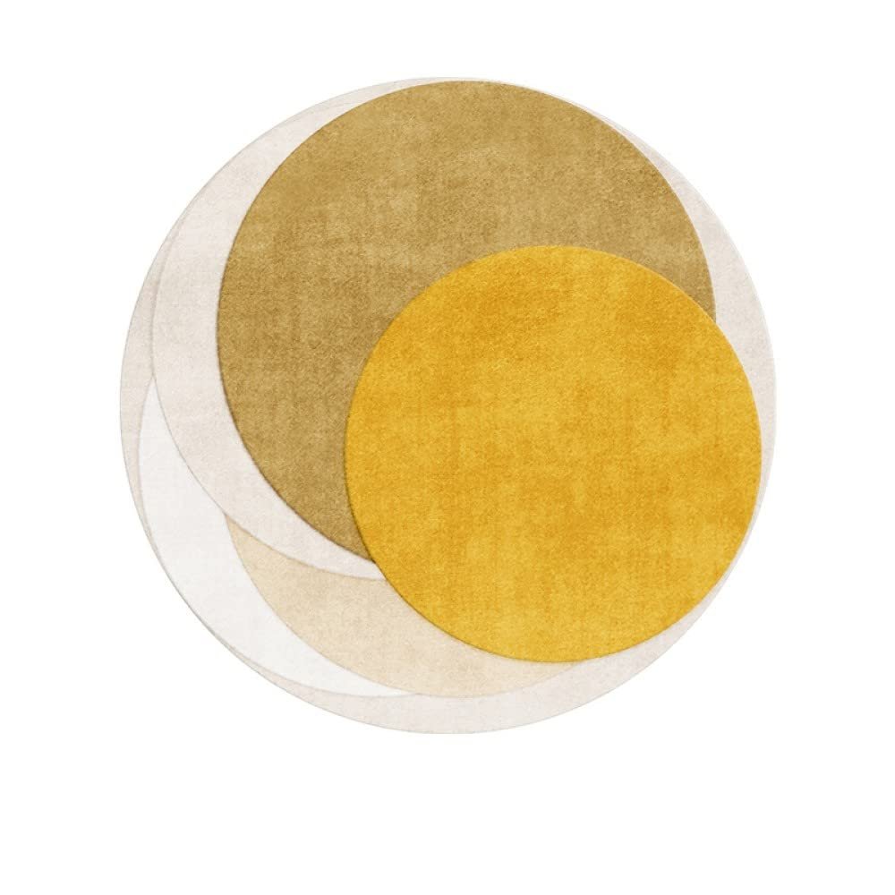 Modern Round Rug in Soft Crystal Velvet, Washable, Yellow Color Block
