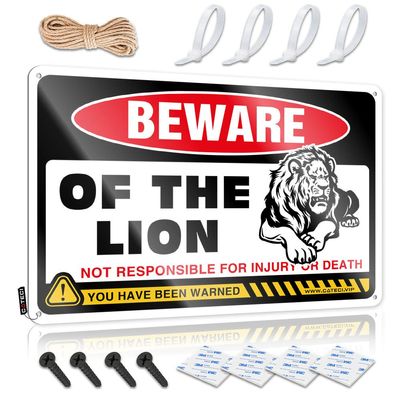 Home Bar Sign, Beware of Lion, Tin Sign, Outdoor Veranda Decor Warning Sign (Size: 30 x 40 cm)