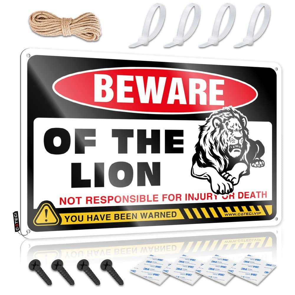 Home Bar Sign, Beware of Lion, Tin Sign, Outdoor Veranda Decor Warning Sign (Size: 30 x 40 cm)