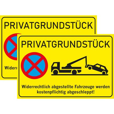 INDIGOS UG Signs 400 x 300 mm, 2-Piece XL Set, Private Property—Unauthorized Vehicles Will Be Towed, White, Aluminum Composite Panel