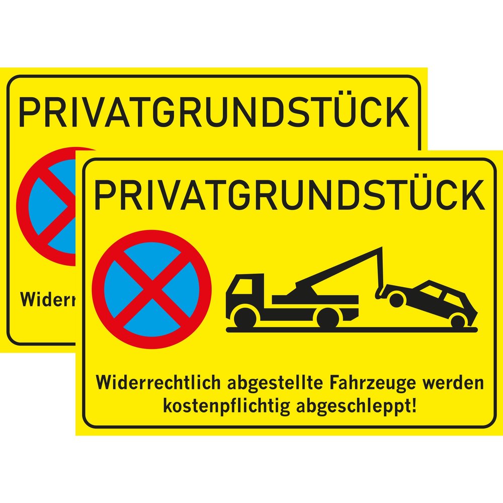 INDIGOS UG Signs 400 x 300 mm, 2-Piece XL Set, Private Property—Unauthorized Vehicles Will Be Towed, White, Aluminum Composite Panel