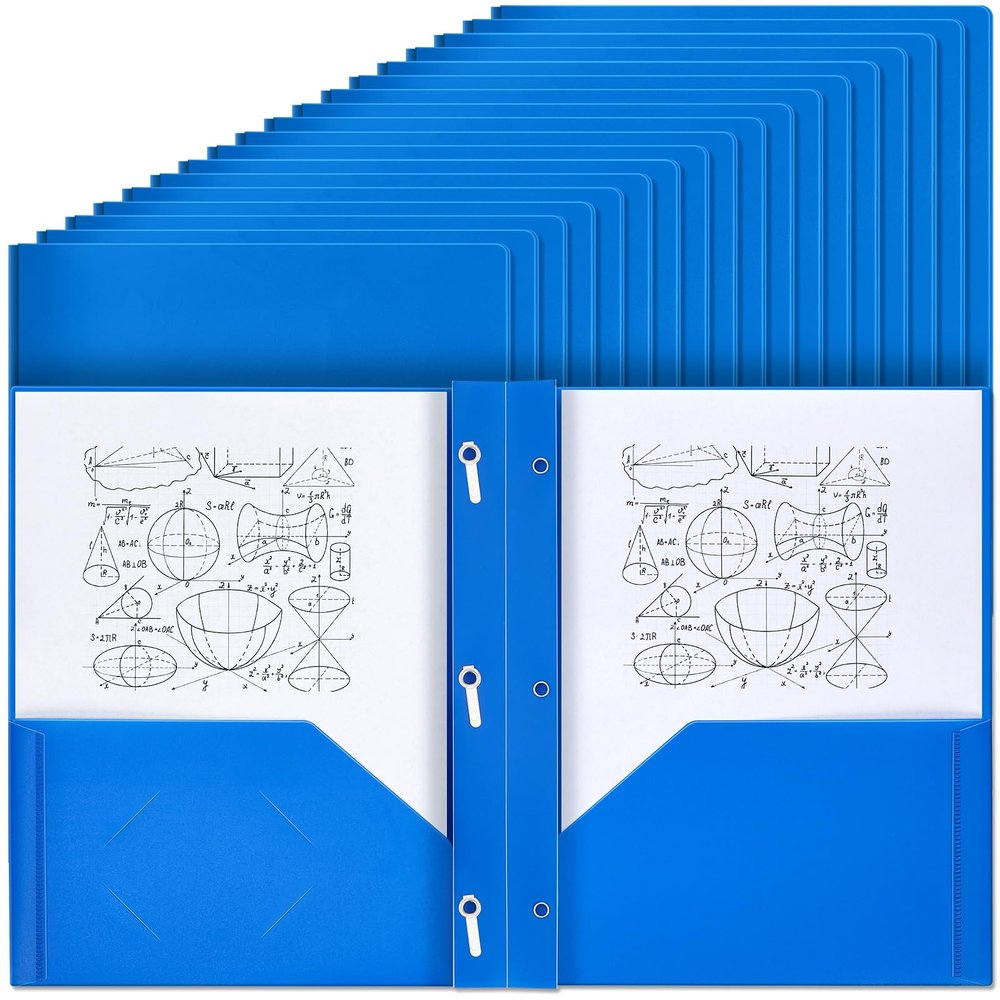 Yeaqee Plastic Folders with Pockets and Prong Fasteners, 60-Pack