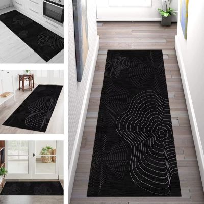 Hallway Runner Rug, Non-Slip Washable, 120 x 350 cm, Black/Dark Gray