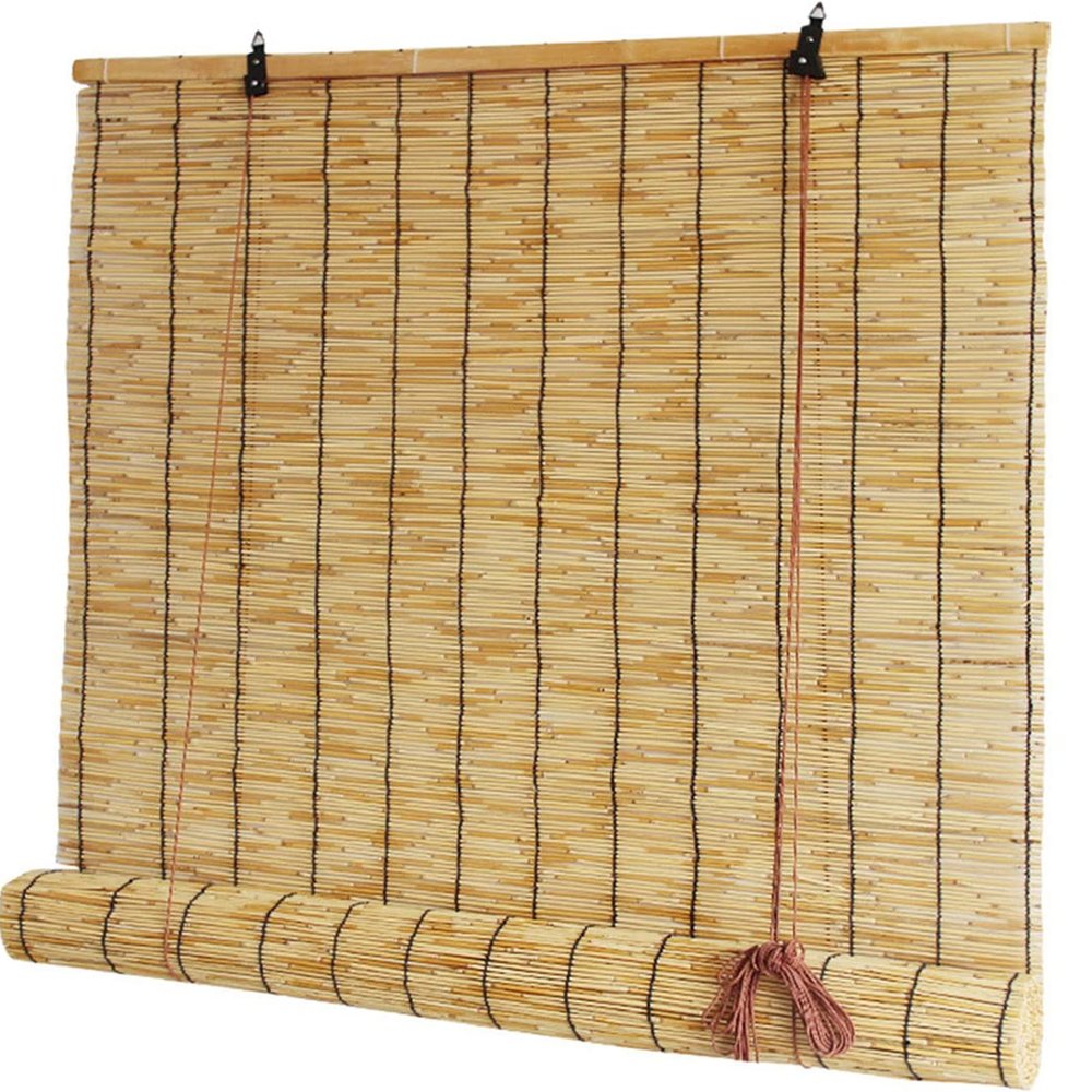 ZHJSHOU Outdoor Weather-Resistant Bamboo Roll-Up Shade, Natural Reed, 33.4 x 106.3 in (W x H)