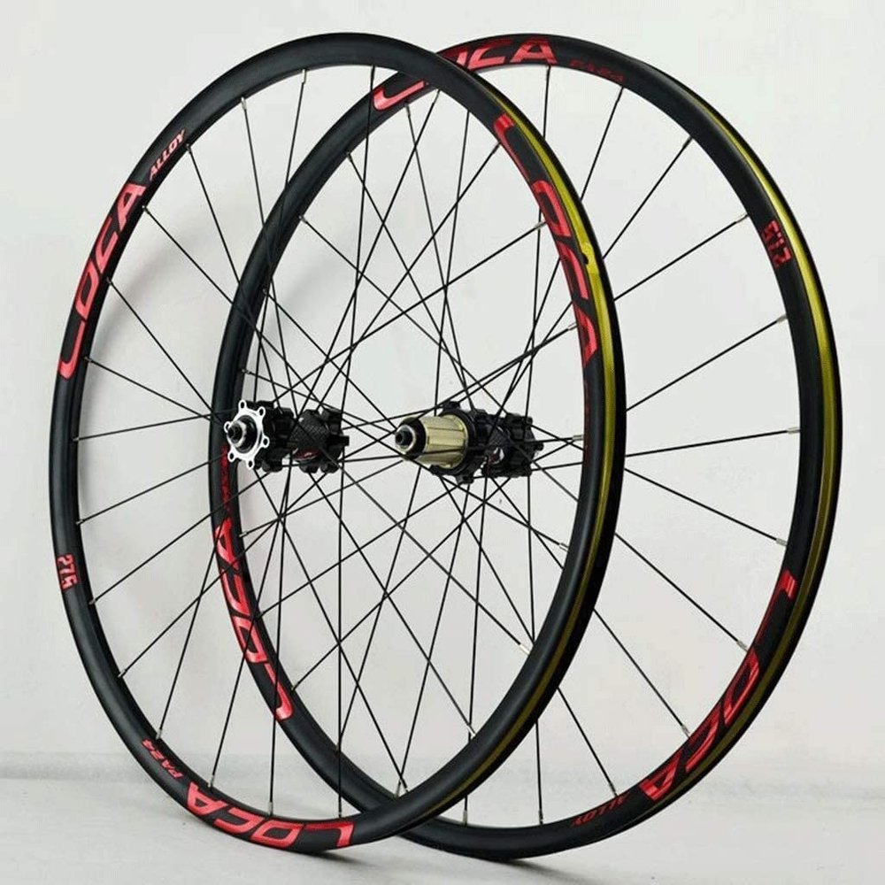ZECHAO Mountain Bike Wheelset 26/27.5/29 in, 24-Hole Disc Brake, QR, 8–12-Speed, Black/Red