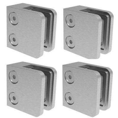 Sellon24 Stainless Steel Glass Holder Set, 4-Piece, Square, 45 x 45 x 28 mm, for Flat Surfaces or 42.4 mm Posts