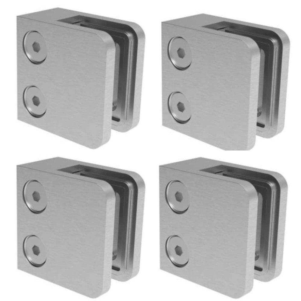 Sellon24 Stainless Steel Glass Holder Set, 4-Piece, Square, 45 x 45 x 28 mm, for Flat Surfaces or 42.4 mm Posts