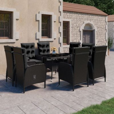 Festnight Black Rattan Garden Dining Set with Table and 8 Chairs