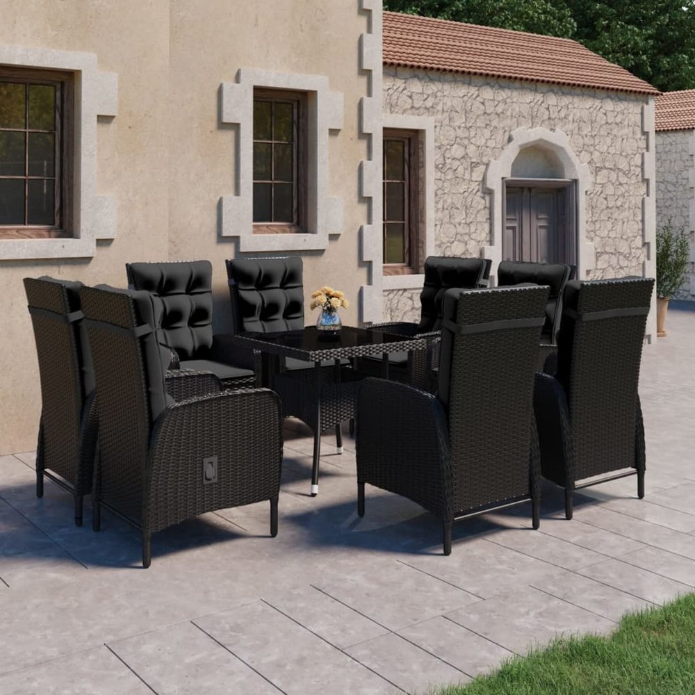 Festnight Black Rattan Garden Dining Set with Table and 8 Chairs