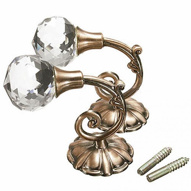 HUFFA 2-Piece Metal Crystal Glass Curtain Holdbacks, Wall Hooks, Plum